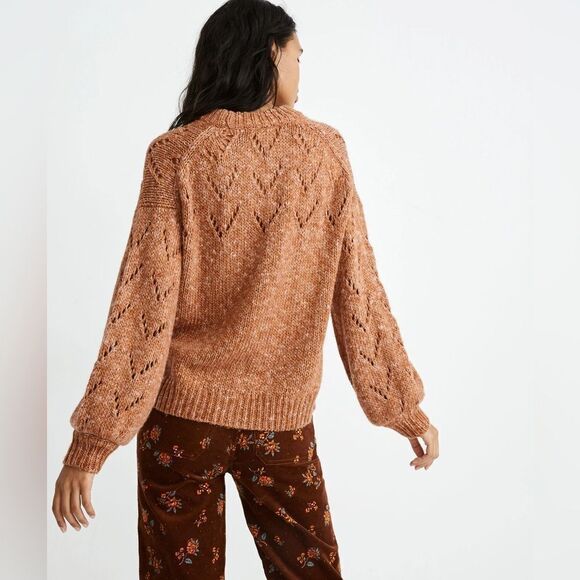 Madewell Pointelle Bubble-Sleeve Pullover Sweater Rust Brown Terra Cotta Medium - Picture 3 of 11